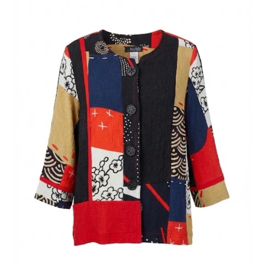 MOONLIGHT Y&S Crinkle Button Shirt Asian Print S